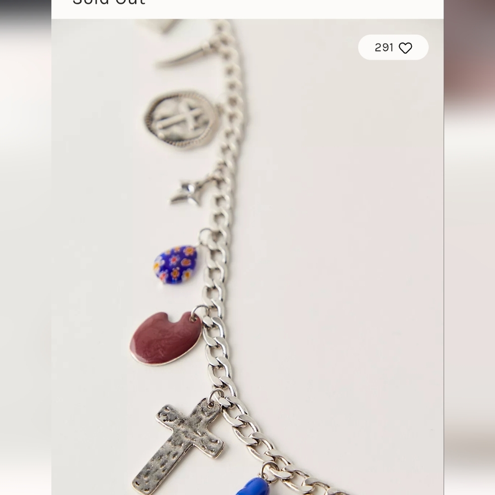 Free People Silver Charm Necklace with Blue, Pearl & Red Accents - Picture 6 of 6